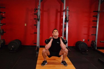 Sentadilla frontal con kettlebell: posición final